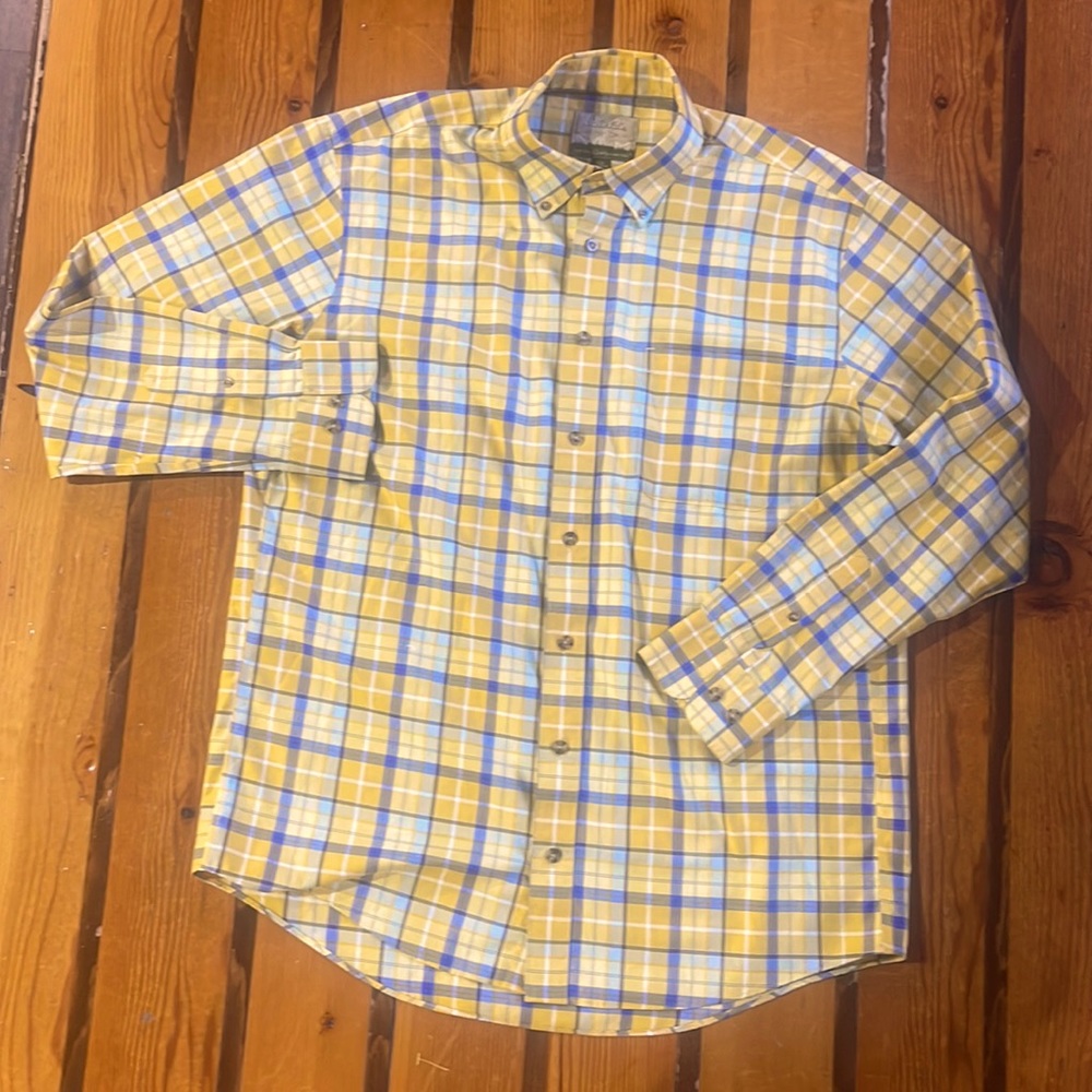 Menโs Cabelaโs long sleeve plaid flannel dress shirt size Large Tall